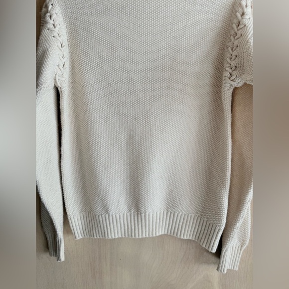 UGG Gisele Turtleneck Sweater Cream Heather Lattice Shoulder Pullover Knit Sz S - Picture 7 of 16